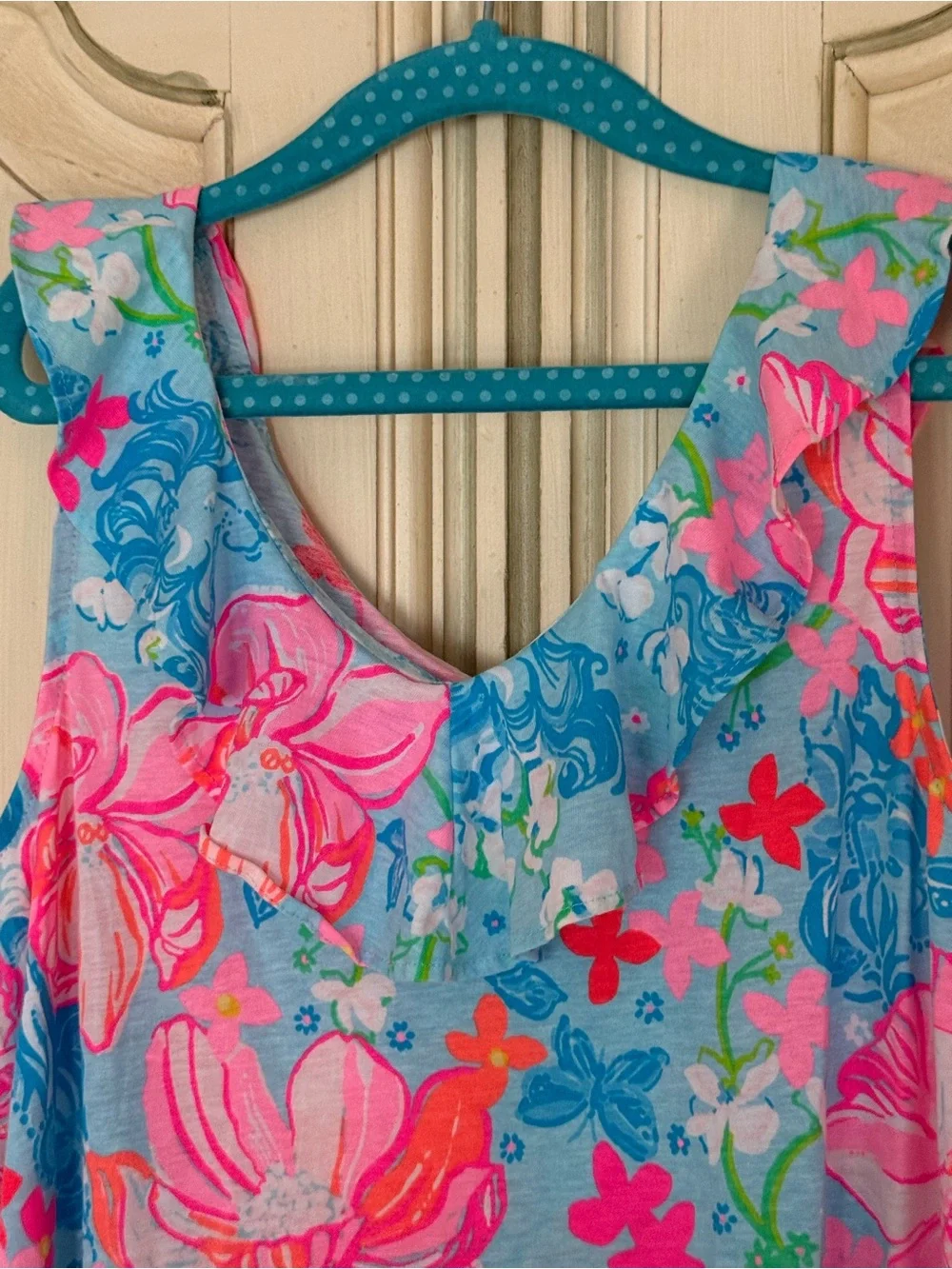 Lilly Pulitzer XL (12-14) Mini Alessa Ruffle Dress Surf Blue Luscious Lions